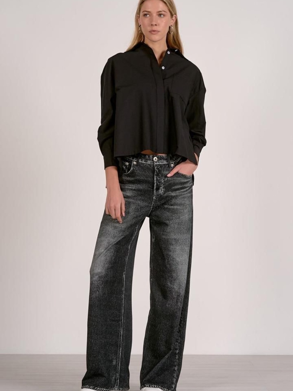 Elan Washed Black Wide-Leg Jeans